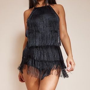 Kristine Black Tassel Playsuit - size 4 black NEVER WORN tags attached